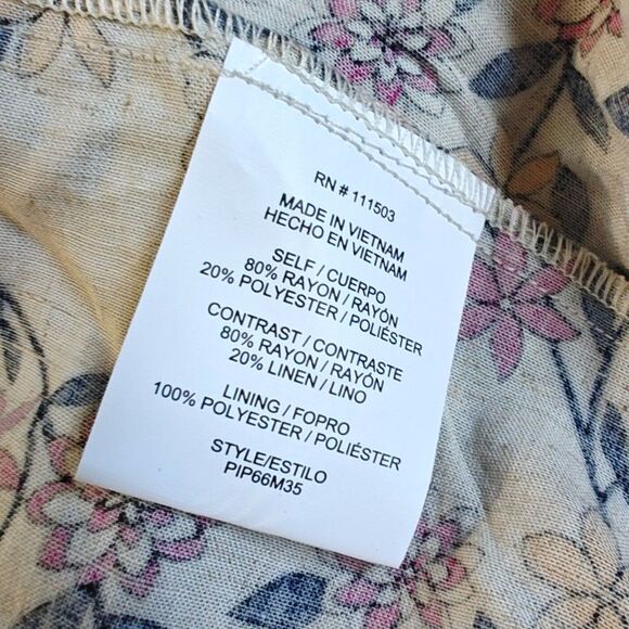 Figueroa & Flower Printed V-Neck Puff Sleeve Midi Dress Size Large Linen Blend - Picture 5 of 5